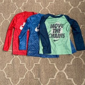(3) Nike Youth Small 4-5 long sleeve Dri-fit shirts